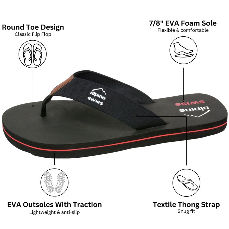Alpine Swiss Mens Flip Flops Lightweight Thong Sandals Beach Slides EVA Sole For Comfort Durable Flip Flops For Men Casual Wear Pool Outdoor Sandal