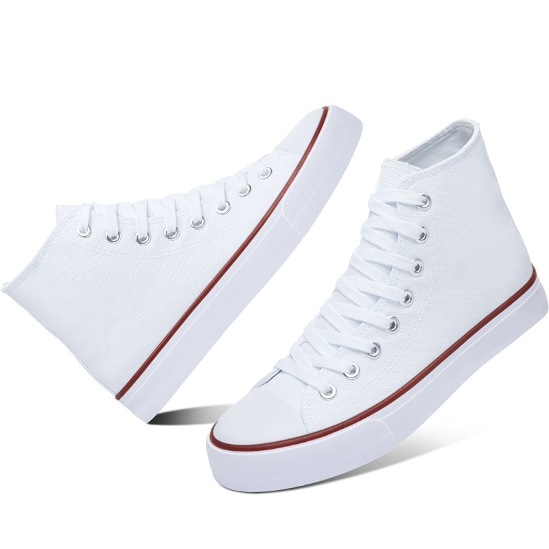 AOMAIS Womens High Top Canvas Sneakers Lace Up Mid Top Canvas Shoes Comfortable Non Slip Walking Shoes Casual Tennis Shoes For Women(White US11)