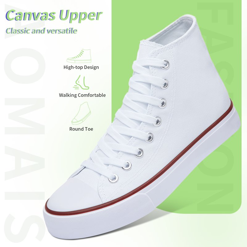 AOMAIS Womens High Top Canvas Sneakers Lace Up Mid Top Canvas Shoes Comfortable Non Slip Walking Shoes Casual Tennis Shoes For Women(White US11)