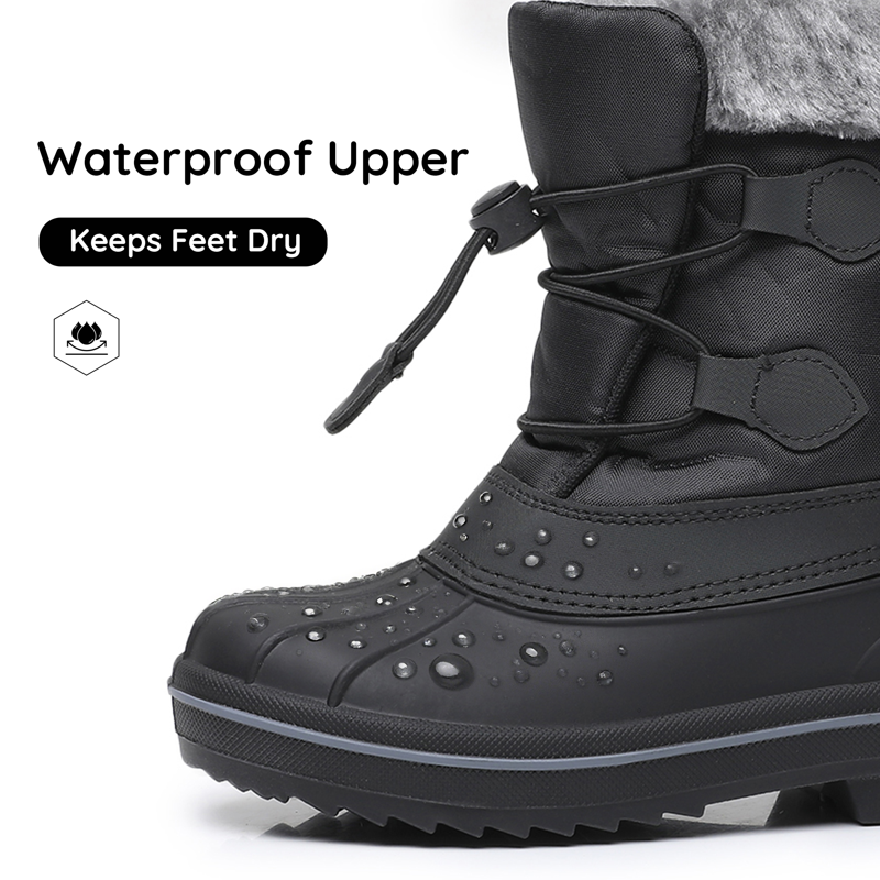 Apakowa Boys Girls Snow Boots Outdoor Slip Resistant Insulated Waterproof Winter Snow Boots (Color : Black Size : 1 Little Kid)