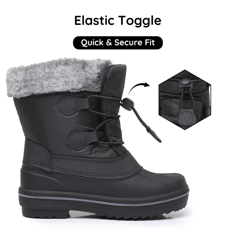 Apakowa Boys Girls Snow Boots Outdoor Slip Resistant Insulated Waterproof Winter Snow Boots (Color : Black Size : 1 Little Kid)