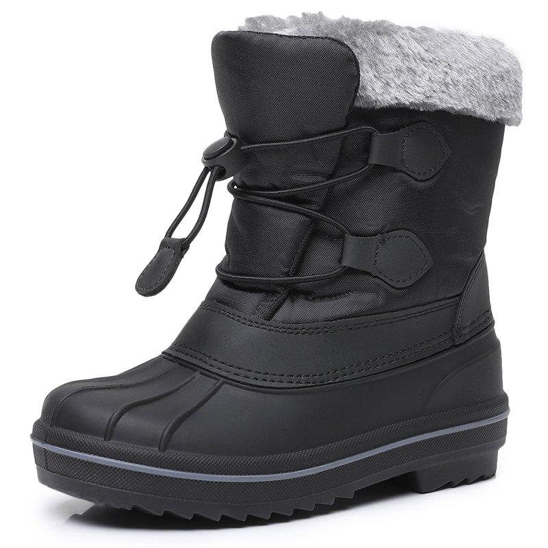 Apakowa Boys Girls Snow Boots Outdoor Slip Resistant Insulated Waterproof Winter Snow Boots (Color : Black Size : 1 Little Kid)