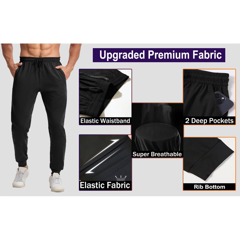 ASUDESIRE 3 Pack Men's Athletic Pants Sweatpants Workout Jogger With Pockets For Running Jogging Hiking Upgraded Premium Fabric