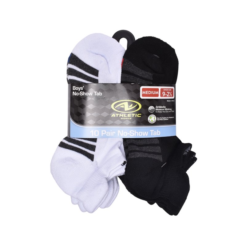 Athletic Works Boys Cushion Heel Tab No Show 10 Pack Sizes S-L
