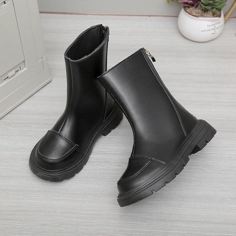 Avrntaa Girls Chelsea Boots Back Zip PU Leather Waterproof Booties Chunky Platform Anti-Slip Boot