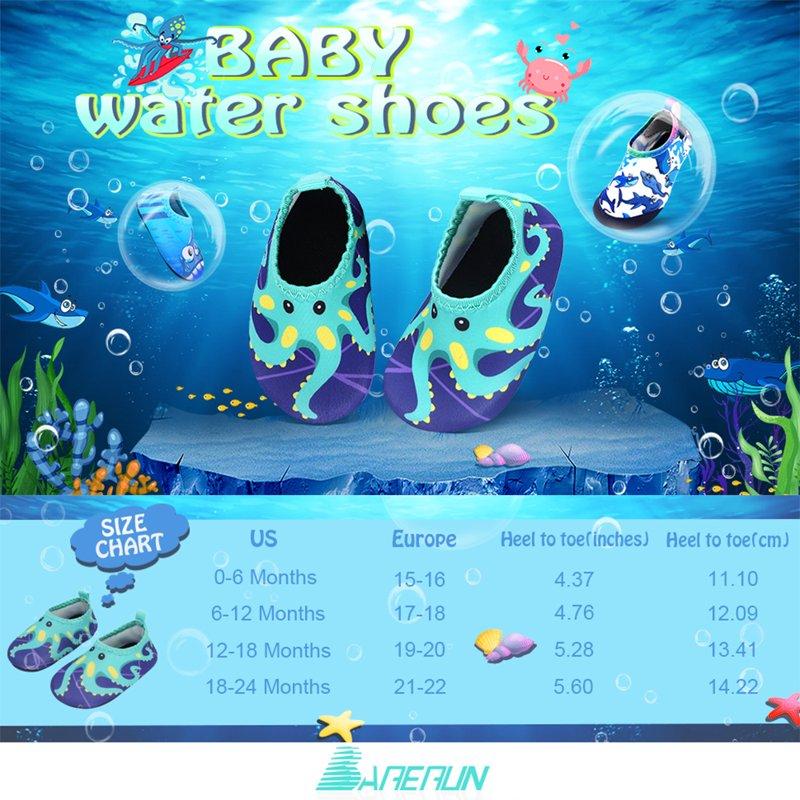 Barerun Baby Boys Girls Swim Water Shoes Barefoot Aqua Socks Non-Slip For Beach Pool Toddler Kids Green Octopu 6-12 Months
