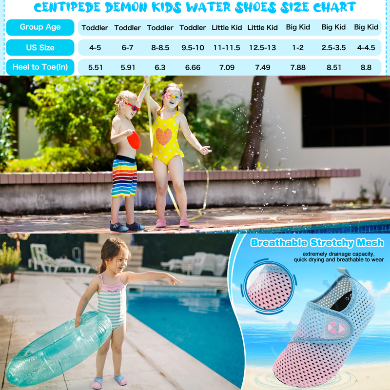 Barerun Kids Water Shoes Boys Girls Swim Beach Shoes Quick Dry Aqua Shoes Toddler Aqua Shoes Little/Big Kids