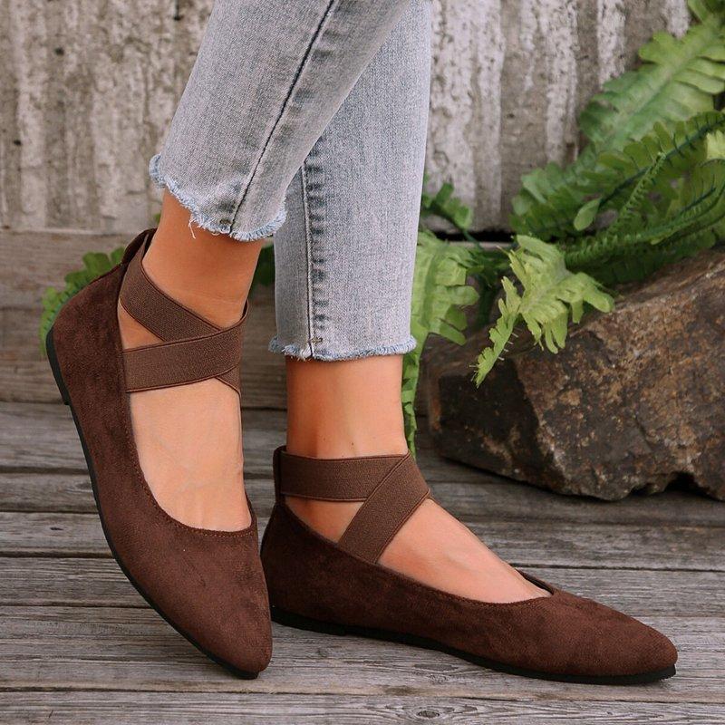 BERANMEY Casual Women's Ballet Flats Shoes Ankle Elastic Criss-Cross Ballet Dress Shoes For Women Pointed Toe Ballet Flat Shoes