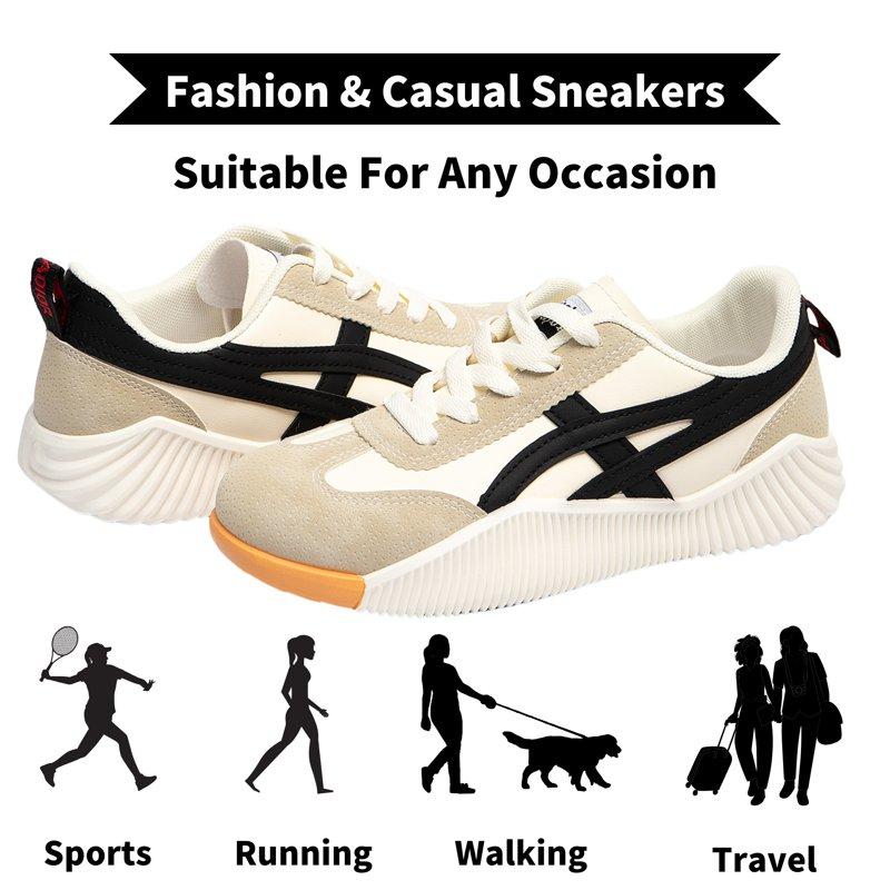 BERANMEY Women's Tennis Sneakers Walking Flat Low-Top Casual Lace-Up Orthopedic Sneakers For Women Comfort Vintage Sneakers With Walking Sports Work Traval