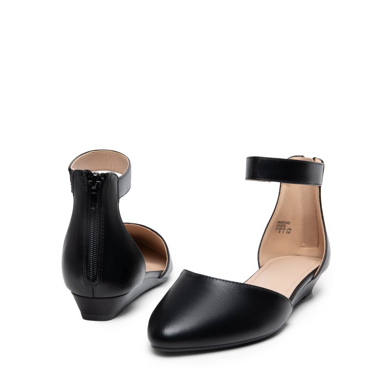 BURUDANI Women Flats Shoes Low Wedge Sandals Ankle Strap Pointed Toe