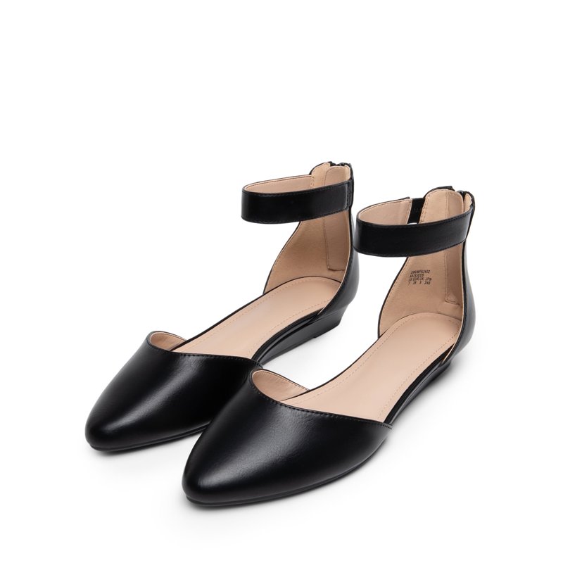 BURUDANI Women Flats Shoes Low Wedge Sandals Ankle Strap Pointed Toe