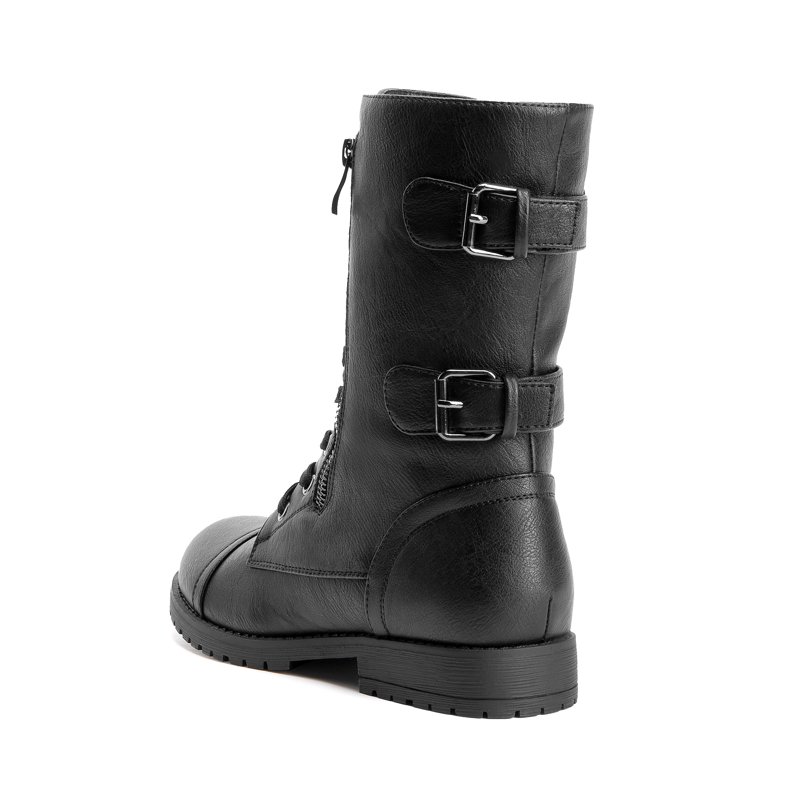 BURUDANI Women's Ankle Bootie Winter Lace Up Mid Calf Military Combat Boots