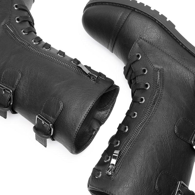 BURUDANI Women's Ankle Bootie Winter Lace Up Mid Calf Military Combat Boots