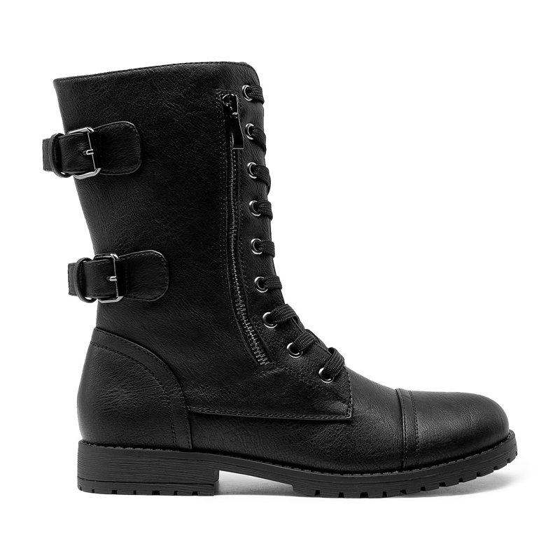 BURUDANI Women's Ankle Bootie Winter Lace Up Mid Calf Military Combat Boots