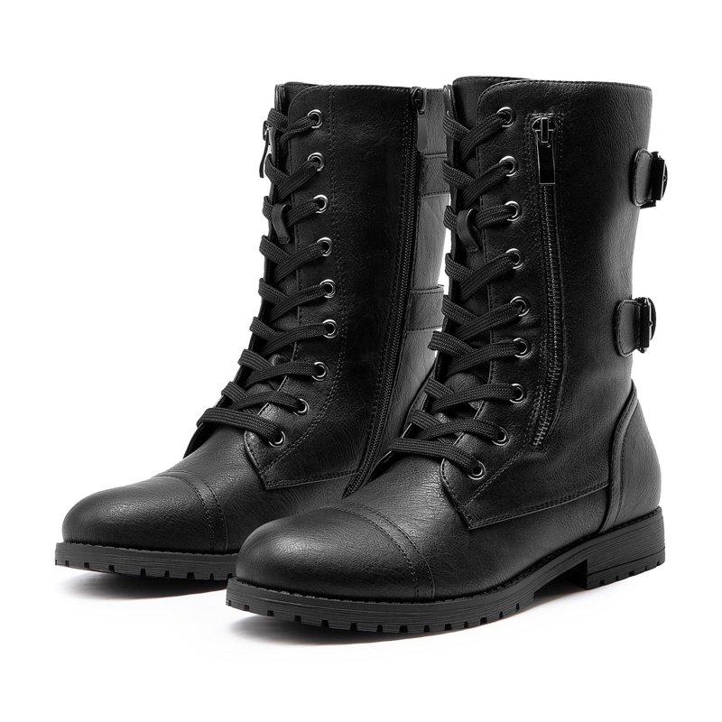 BURUDANI Women's Ankle Bootie Winter Lace up Mid Calf Military Combat Boots