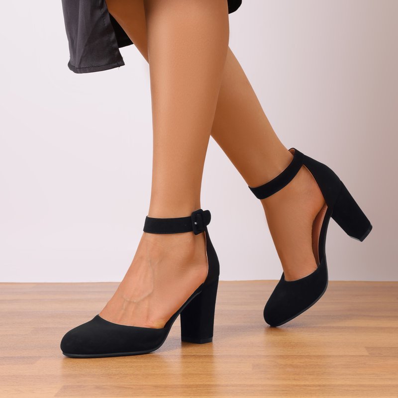 BURUDANI Womens High Heel Closed Toe Chunky Wedding Shoes Pumps