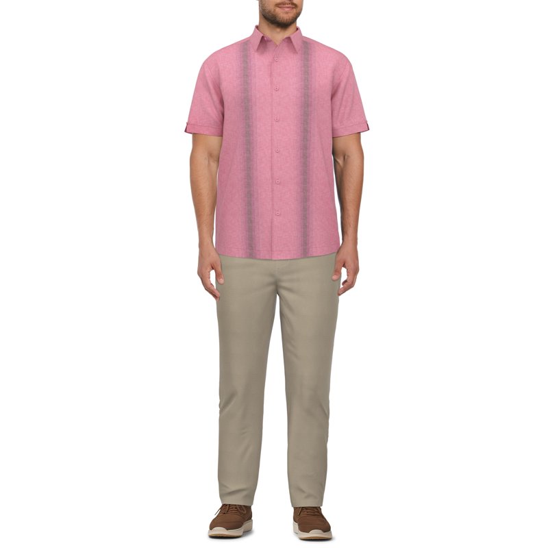 Cafe Luna Men’s Crosshatch Gradient Print Panel Short Sleeve Shirt Up To Size 5XL