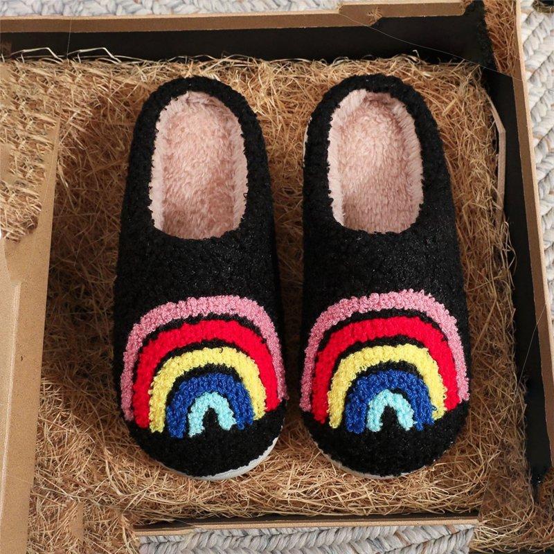 Ccpelsie Kids Cartoon House Slippers Flat Closed Toe Indoor Slippers Boys Girls Lightweight Non Slip Fall Shoes(Black 10.5)