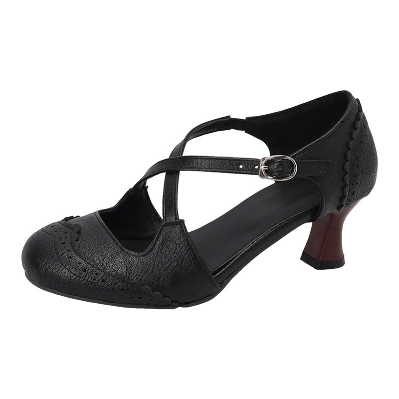 Chenyee Womens Mid Kitten Heels Dress Shoes Vintage Closed Pointed Toe CrossStrap Buckle Pumps