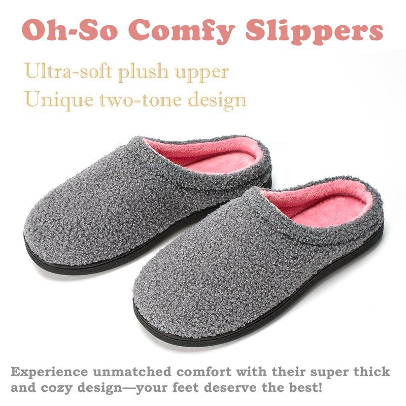 Cosyone1997 Fuzzy Two-Tone Slippers For Women Memory Foam House Shoes With Non-slip Sole For Indoor And Outdoor Comfort