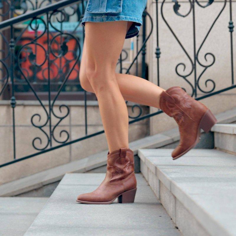 Cowboy Boots For Women Booties Ankle Cowgirl Western Boots Brown US 6-11.5