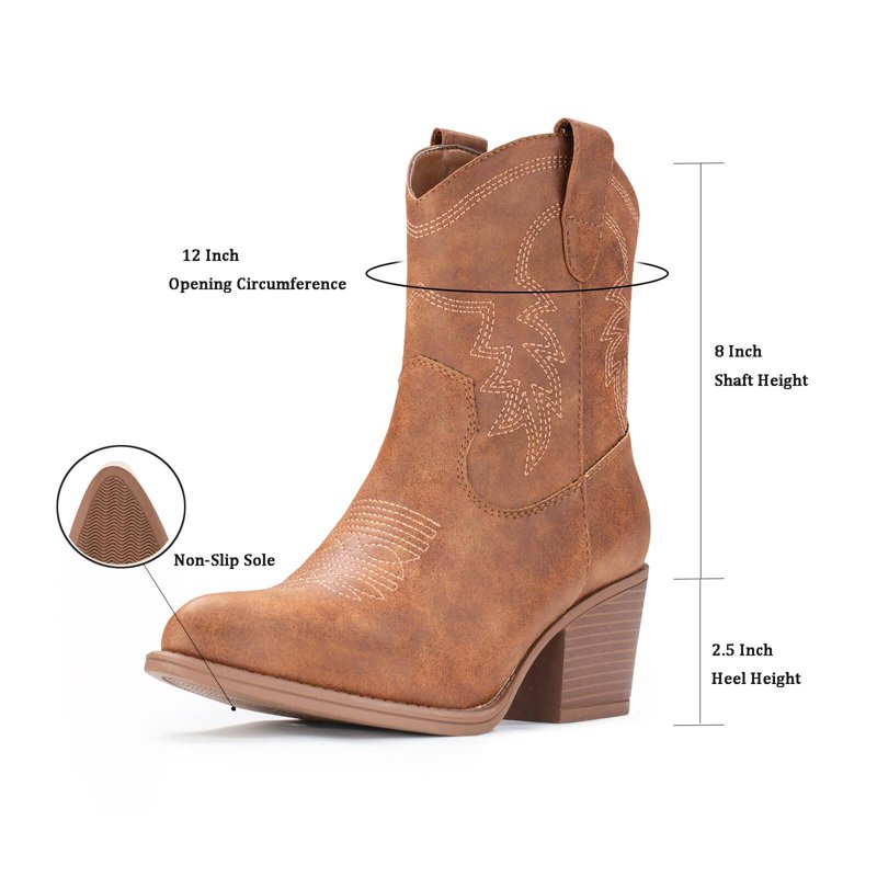 Cowboy Boots For Women Booties Ankle Cowgirl Western Boots Brown US 6-11.5