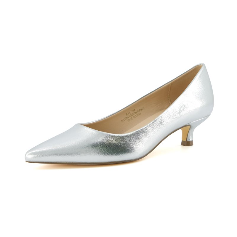 CUSHIONAIRE Bay Kitten Heels for Women – Pointed Toe Slip On Low Heel Womens Dress Shoes with Memory Foam Silver 8.5