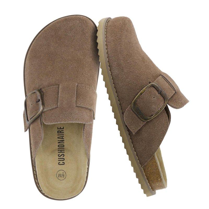 Cushionaire Blain Genuine Suede Clogs for Women Slip-On Mules with Memory Foam & Oversized Buckle Non-Slip Comfort Clogs & Mules Shoes for Women