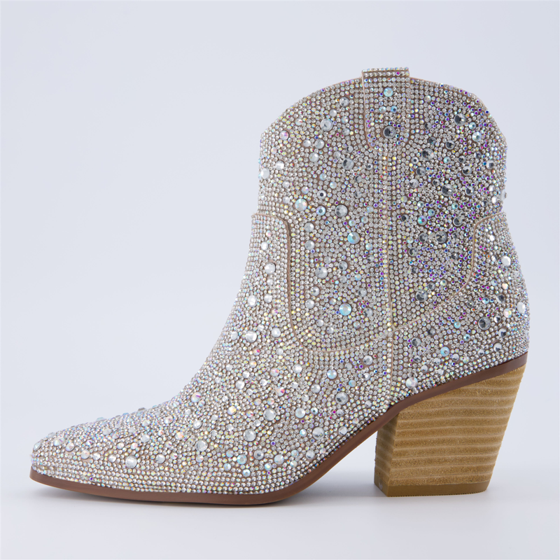 Cushionaire Bravo Sparkly Rhinestone Western Cowboy Ankle Boots For Women Glitter Boots With Memory Foam Wide Widths Available