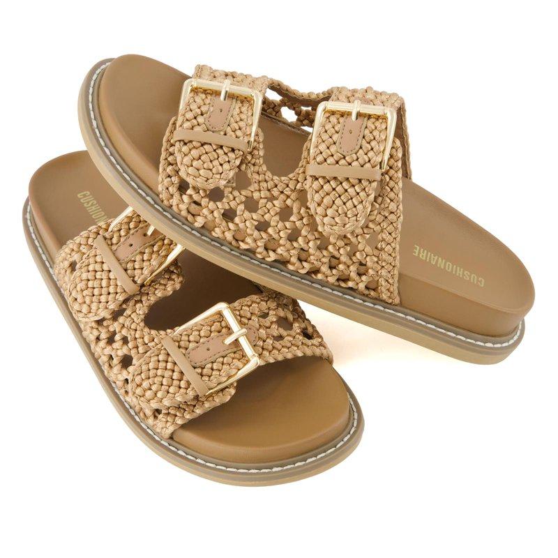 Cushionaire Weaver Summer Sandals For Women - Shiny Raffia Woven Slip On Womens Slides With Adjustable Buckle