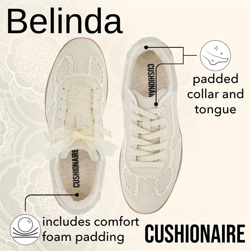 Cushionaire Women’s Belinda Lace Detail Casual Sneakers – Elegant Ribbon Lace-Up Shoes With Memory Foam Wide Widths Available