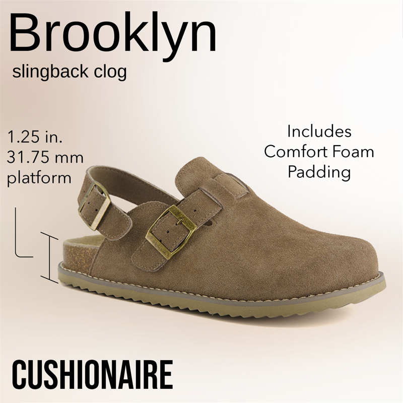 Cushionaire Women's Brooklyn Genuine Suede Clogs - Adjustable Slingback Clog Sandal With Buckle Memory Foam Cushioning Wide Widths Available