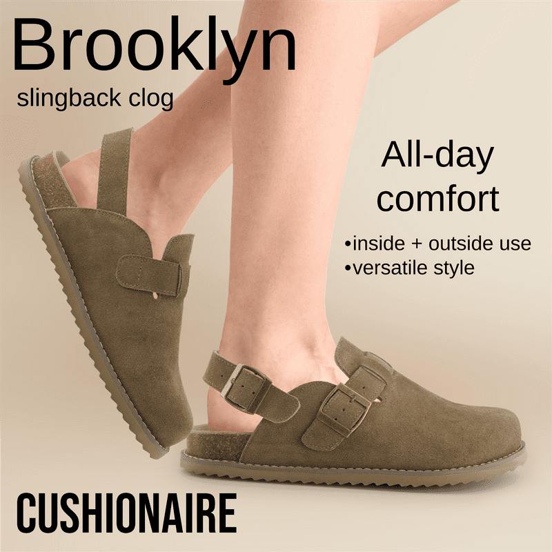 Cushionaire Women's Brooklyn Genuine Suede Clogs - Adjustable Slingback Clog Sandal With Buckle Memory Foam Cushioning Wide Widths Available