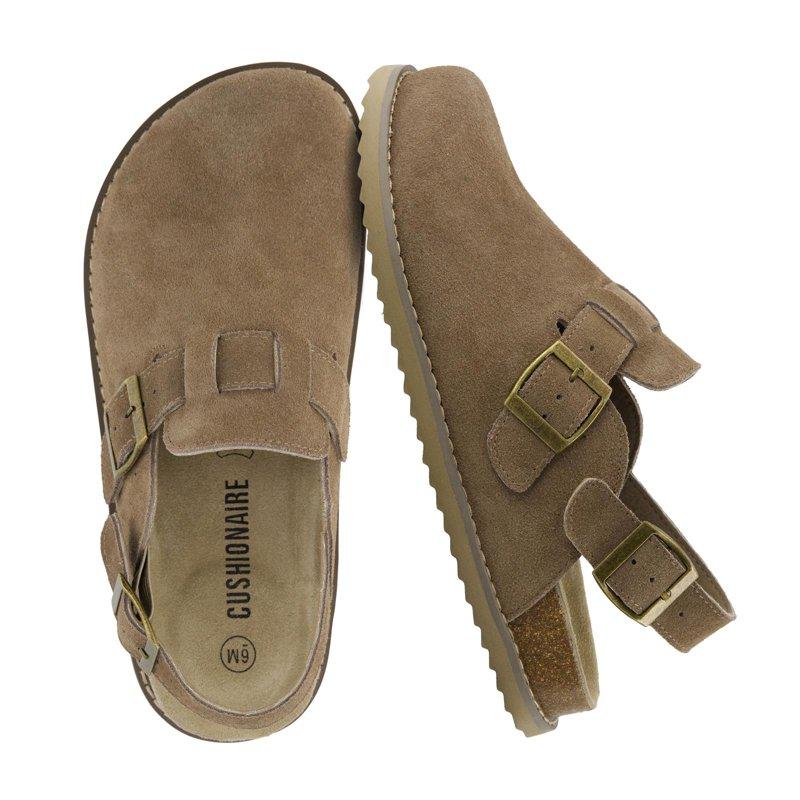 Cushionaire Women's Brooklyn Genuine Suede Clogs - Adjustable Slingback Clog Sandal with Buckle Memory Foam Cushioning Wide Widths Available