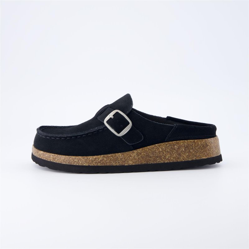 Cushionaire Women's Hobby Genuine Leather Cork Footbed Clog With Comfort Arch Support Buckle Strap Slip-On Mules