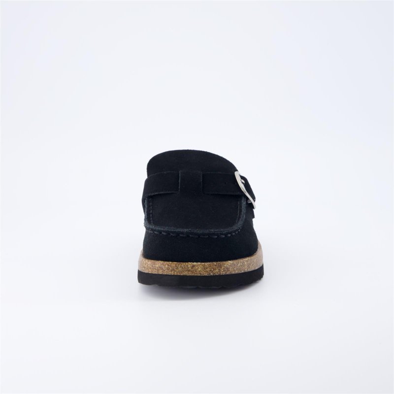 Cushionaire Women's Hobby Genuine Leather Cork Footbed Clog With Comfort Arch Support Buckle Strap Slip-On Mules