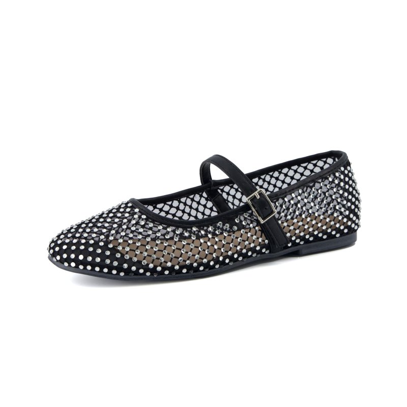 CUSHIONAIRE Women's Maxie Rhinestone Mesh Flat +Memory Foam And Wide Widths Available Black 9.5
