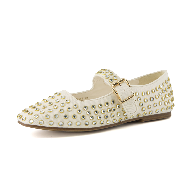 Cushionaire Women’s Princess Studded Mary Jane Flats – Elegant Buckle Strap Shoes with Memory Foam Wide Widths Available