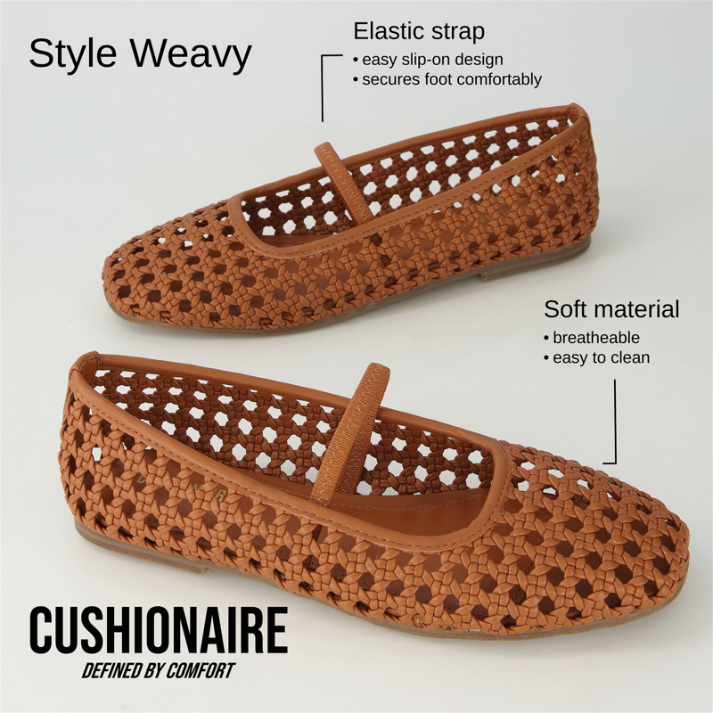 Cushionaire Women's Weavy Squared Toe Woven Ballet Flats With Memory Foam Comfortable Mary Jane Flats For Women With Breathable Mesh Design Wide Widths Available