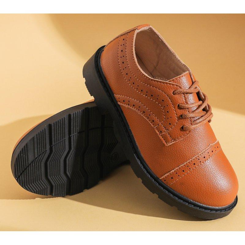 DADAWEN Toddler Boys Oxford Dress Shoes Synthetic Leather Lace Up Brown Loafer Flats For 5 Toddler