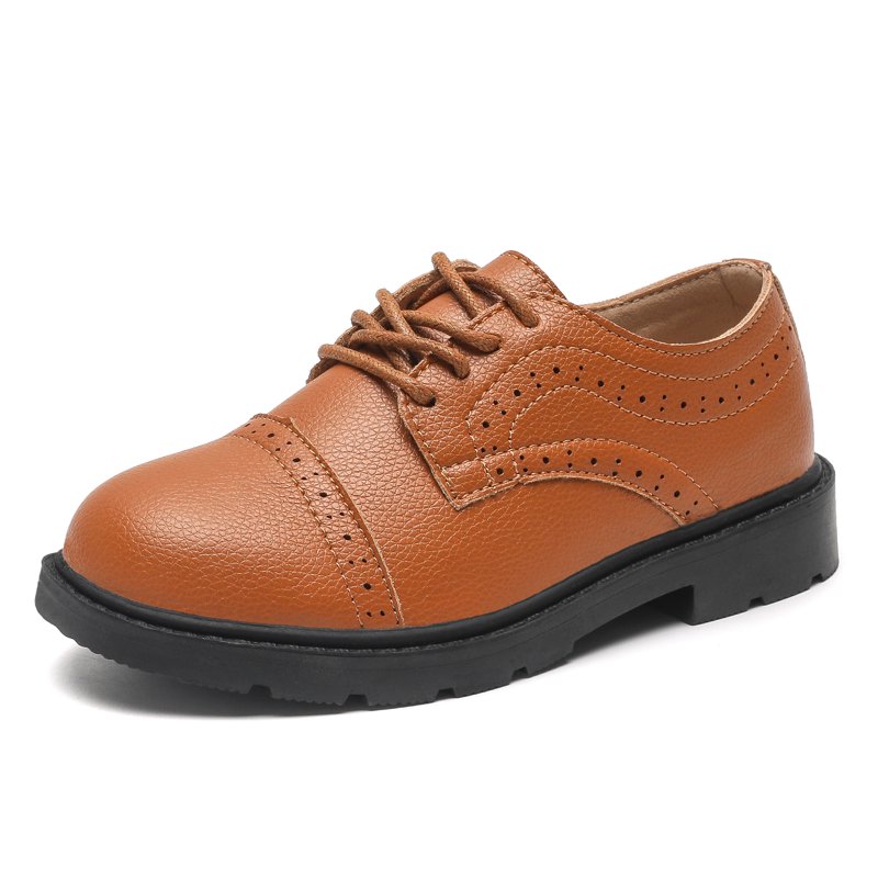 DADAWEN Toddler Boys Oxford Dress Shoes Synthetic Leather Lace Up Brown Loafer Flats for 5 Toddler