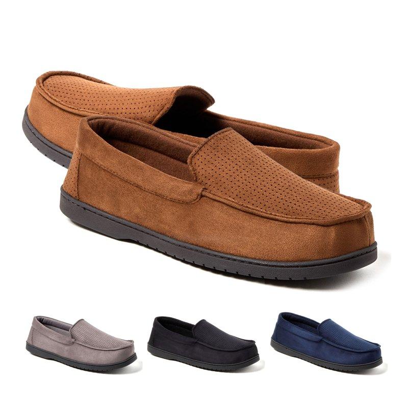 Dearfoams Cozy Comfort Men's Jason Perf Microsuede Moc With Plaid Sock Slippers