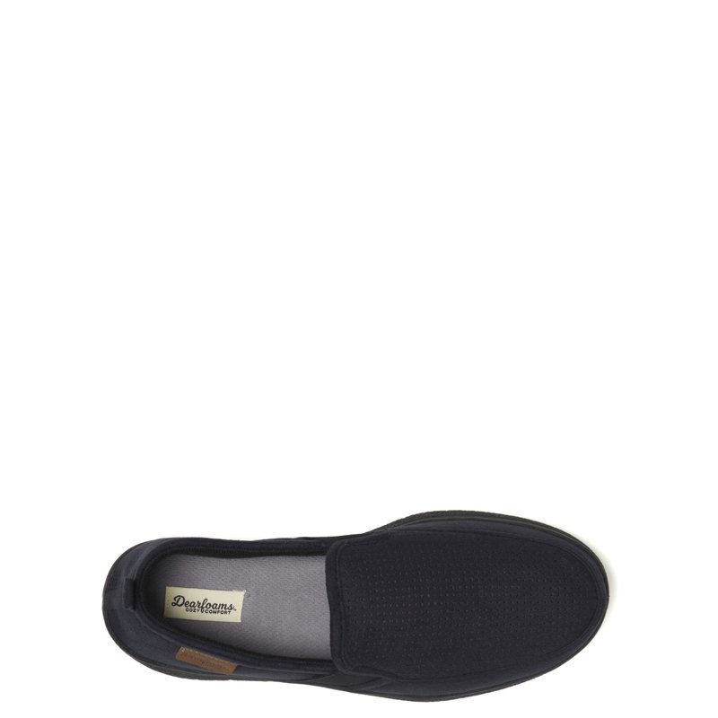 Dearfoams Cozy Comfort Men's Perforated Microsuede Moc Toe Closed Back Slippers