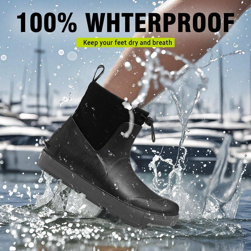 Deck Boots For Men's Ankle Rubber Rain Boots Waterproof Anti-Slip Waterproof Shoes Rubber Outdoor Fishing Boating Boots Water Work Shoes For Men