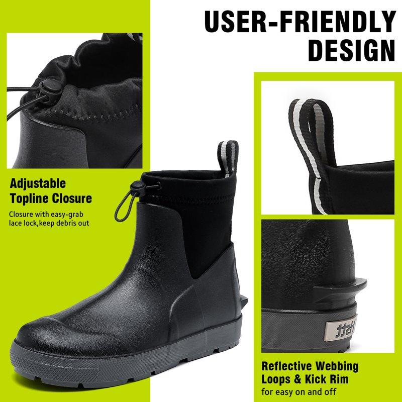 Deck Boots For Men's Ankle Rubber Rain Boots Waterproof Anti-Slip Waterproof Shoes Rubber Outdoor Fishing Boating Boots Water Work Shoes For Men