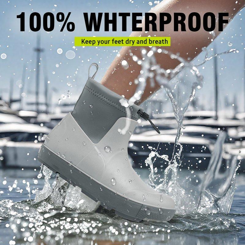 Deck Boots For Men's Ankle Rubber Rain Boots Waterproof Anti-Slip Waterproof Shoes Rubber Outdoor Fishing Boating Boots Water Work Shoes For Men