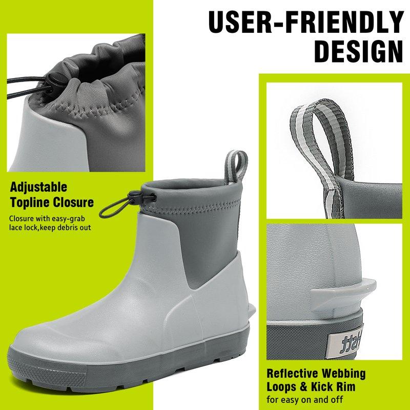 Deck Boots For Men's Ankle Rubber Rain Boots Waterproof Anti-Slip Waterproof Shoes Rubber Outdoor Fishing Boating Boots Water Work Shoes For Men