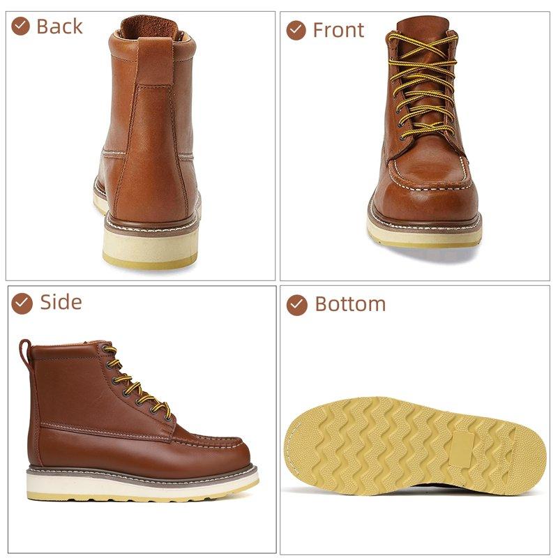 DH-84994 Men's 6" Leather Work Boots – Soft Toe Slip-Resistant Wide Fit Breathable Durable – Size 7