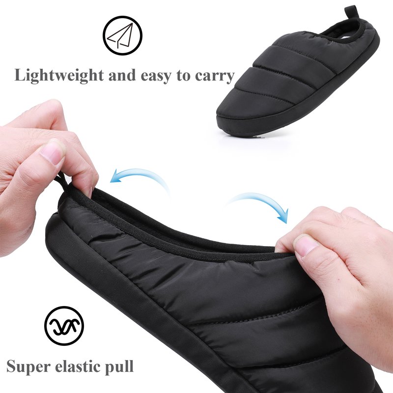 Down Cotton Slippers For Men Comfy Warm Slip On Shoes Memory Foam House Shoes Black 10