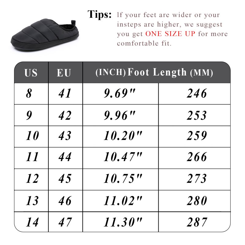 Down Cotton Slippers For Men Comfy Warm Slip On Shoes Memory Foam House Shoes Black 10